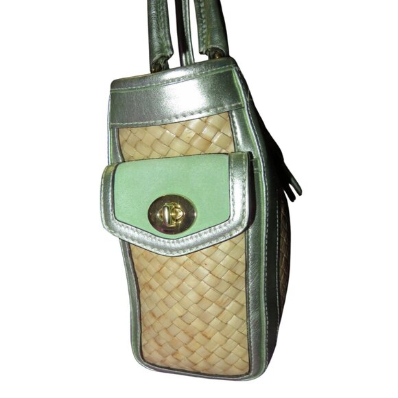 Coach 2005 Limited Edition Raffia & Green Suede Leather Top Handle Tote Satchel - Picture 5 of 16